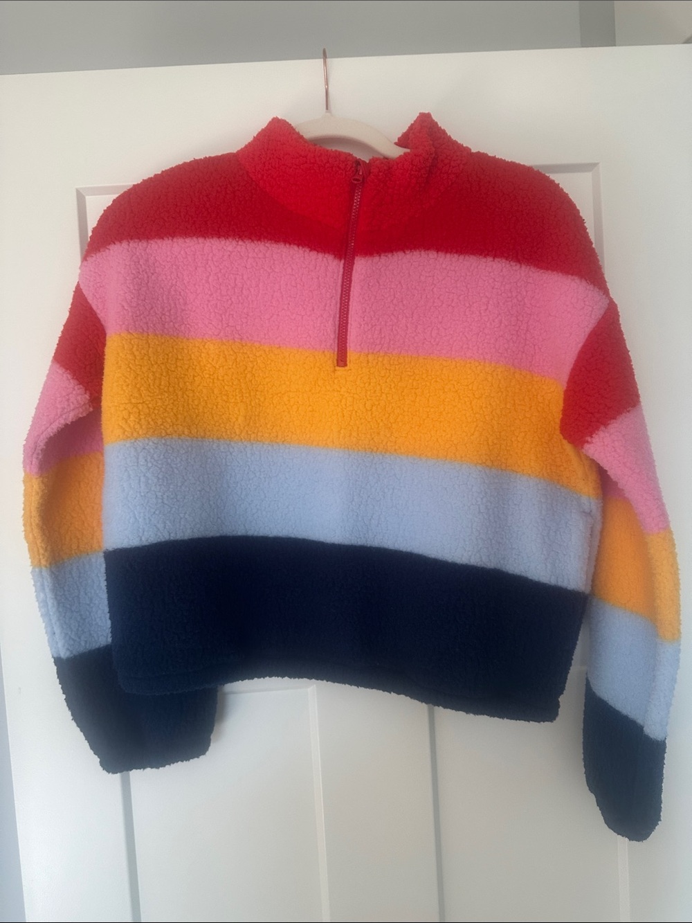 Old Navy Colorblock Sherpa Half-Zip Sweater - Red, Pink, Yellow, Blue, Navy